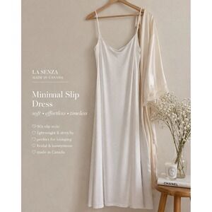 White Minimal Slip Dress Maxi Lounge Bridal Honeymoon 90s Style Made in Canada L